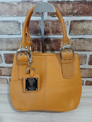 Bolso de mano Tignanello de cuero granulado amarillo mystardo plata herrajes espacioso  Foto 1 de 4