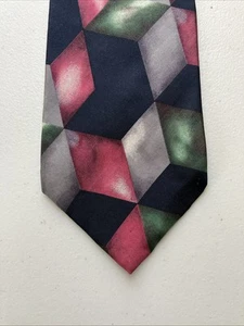 J.T. Beckett Men’s Neck Tie Wide Pink Green Gray Geometric All Silk USA Made - Picture 1 of 7