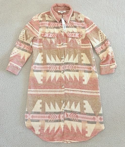BB Dakota Duster Hemdjacke Large Flanell rosa hellbraun Azteken Shacket Southwestern - Bild 1 von 12