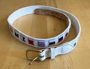 Leather Man Ltd Belt Nautical Flags Hand Made Essex CT USA Brass Buckle Size 30 - Picture 1 of 8