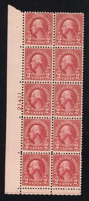 SCOTT 634 1926, 2 CENT WASHINGTON REGULAR ISSUE ELECTRIC EYE PB OF 10 MNH OG VF! - Image 1 of 2