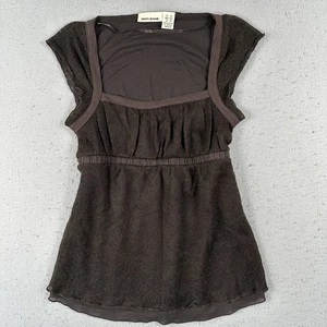DKNY Babydoll Top Women’s XS Brown Knit Sheer Layered Hem Cap Sleeves Y2K - Picture 1 of 16