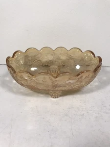Vintage Floragold 4 Toed Iridescent Carnival Glass Jewlery Trinket Dish w Feet - Picture 1 of 8