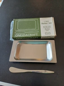 Oneidacraft Butter Dish & Knife Set Oneida Vintage Solid Stainless Steel Boxed - Picture 1 of 6