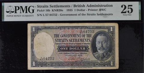 One Dollar Straits Settlements British Administration 1935 Pick #16 b vf PMG 25 Cover