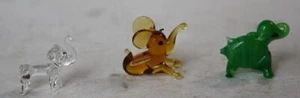 Elephant Figurines Set of 3 Miniature Art Blown Glass Clear Brown Green Figures - Picture 1 of 1