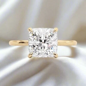 Anillo de compromiso de moissanita de corte cojín de 3 quilates de oro de 14 k - Imagen 1 de 4