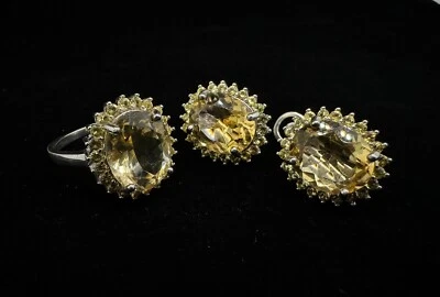 Citrino de Brasil 13x10 Decorar Zafiro Anillo Pendientes Juegos Plata de Ley 925 Foto 1 de 4
