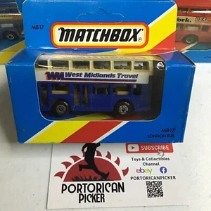 1981 MATCHBOX MB#17 BLUE WEST MIDLANDS LONDON DOUBLE DECKER BUS 1/64 MIB CHINA - Picture 1 of 5