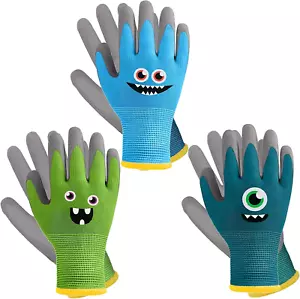 3 Pairs Kids Gardening Gloves Children Yard Work Gloves Soft Rubber Coated Garde - Picture 1 of 7