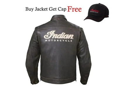 Men's New Indian Motorcycle Distressed Genuine Cowhide Leather Biker Jacket - Image 1 of 4