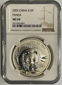 China 2003 1oz Silver Panda Coin, NGC MS69 - Picture 1 of 3