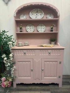 AVAILABLE Lovely professionally upcycled painted vintage Dutch dresser in pink - Picture 1 of 1