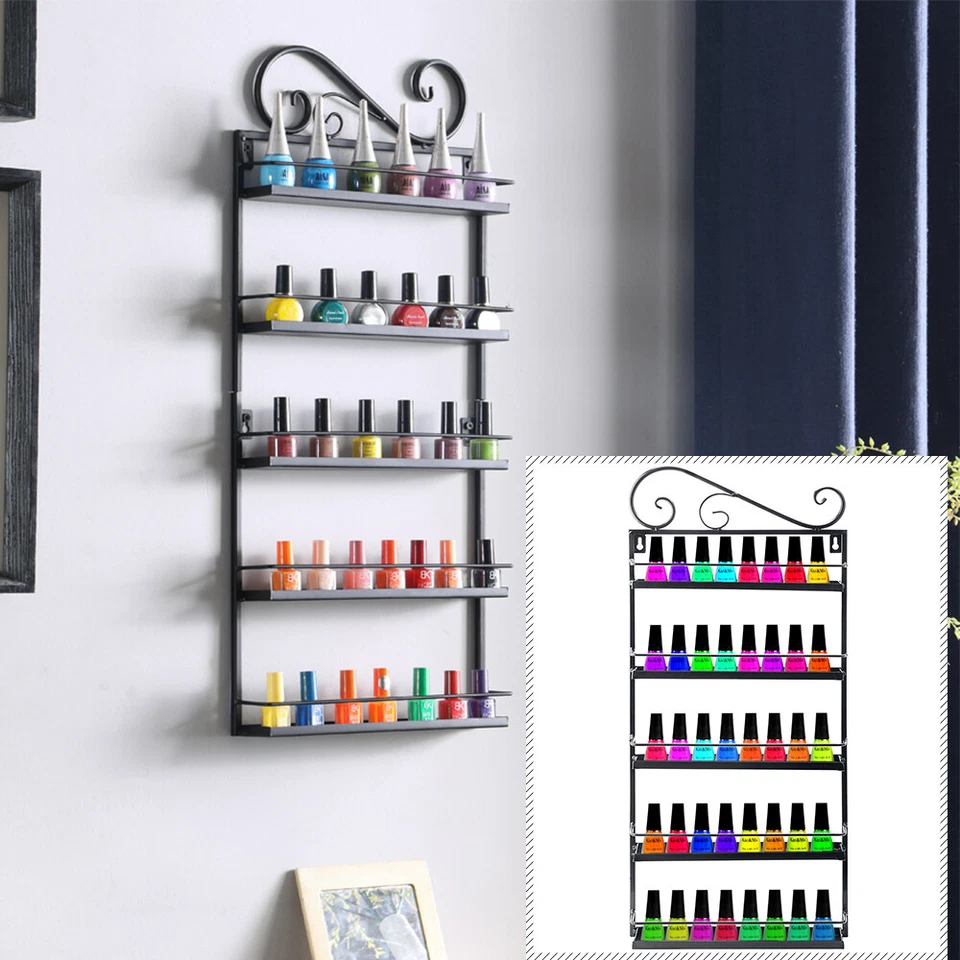 5 Tier Nail Polish Wall Mount Rack Organizer Display Metal up to 50 Bottles