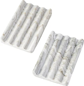 2PCS  Italian Natural Marble Soap Dish for Shower, Stone Tray for Bathroom, Bar - Picture 1 of 9