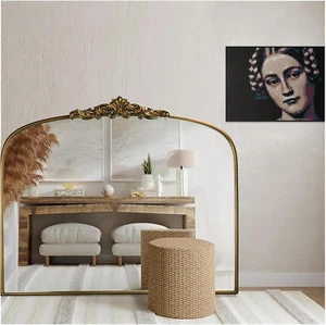 Vintage Gold Ornate Baroque Mirror - 36"X30" Arched Antique Brass Mirror with Fu - Picture 1 of 6