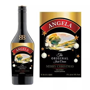 CHRISTMAS PERSONALISED XMAS BAILEYS IRISH CREAM BOTTLE NAME LABEL  STICKER - Picture 1 of 2