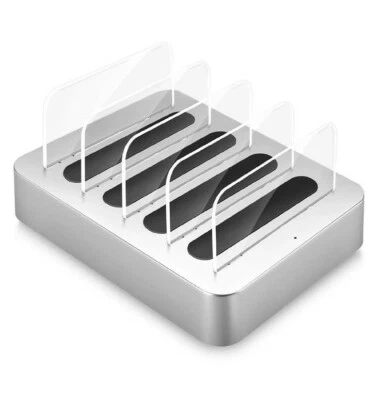 4 Port USB Charging Station  - Multi Device Charger Organizer -Silver - Image 1 of 4