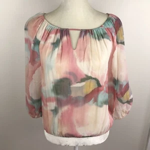Alice + Olivia Silk Watercolor Blouse XS Pink - Picture 1 of 10