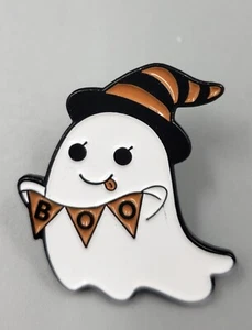 ** Lustiger Hexengeist mit Boo Banner Toting Halloween Anstecknadel Brosche * - Bild 1 von 3