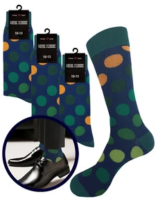 3 PAIR MEN'S DRESS SOCKS FORMAL POLKA DOT BLUE GREEN COTTON SOCKS TRUE TO SIZE - Picture 1 of 6