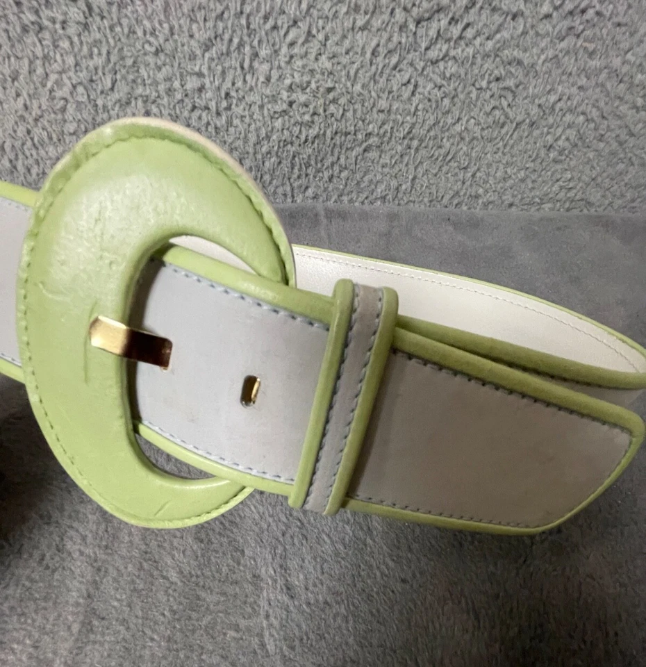 Escada Belt Leather Womens 38 Pale Blue Suede Green Leather Trim Hook Latch - Image 1 of 4