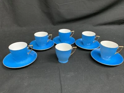 Chikaramachi Coffee Espresso Cups And Saucers Handpainted Blue Gold Trim 11pcs - Image 1 of 4
