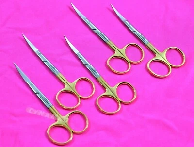 CYNAMED NEW 5 EA Premium GERMAN TC Iris Scissors 4.5" Curved Surgical Dental Instruments