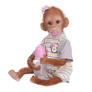 Lebensechte Rebornaffe Babypuppe mit Schnuller und Fütterungsflasche, 16 Zoll - Bild 1 von 7