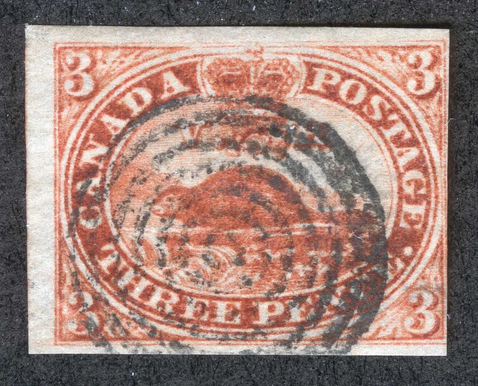 加拿大 Sc 4d 红色 3p Imperf 海狸薄纸品种圆形目标取消 — 第 1/1 张图片