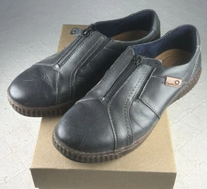 Clarks Women’s Magnolia Zip Navy Blue Leather Casual Slip-On Zip Shoes 8.5M - Picture 1 of 12