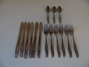 Utica Cameo Rose Pattern Stainless Forks Teaspoons Knives Flatware Lot 15 Pieces - Picture 1 of 5