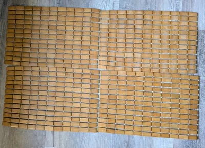 Set of 4 Wooden Bamboo Tile Placemats Brown Rectangular Table Mats - Image 1 of 4