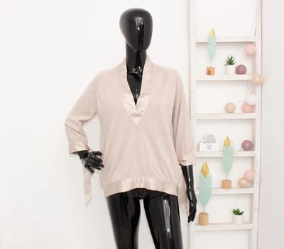 Stella McCartney H&M Beige Blouse Wool Knitted Jumper Silk Satin Ribbons Loose S - Image 1 of 4