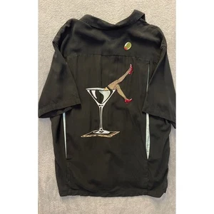 Camisa de campamento hawaiana de seda negra para hombre Tori Richard - Martini bordado en L - Imagen 1 de 4