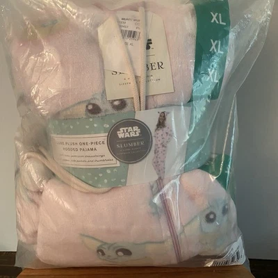 Pijama Feminino Munki Munki Tamanho XL Star Wars Baby Yoda Rosa One Piece com Capuz NOVO - Imagem 1 de 4