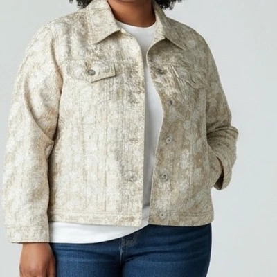 Ruby Rd. Women's 2x Blazer Gold Beige gold Floral Jacquard Button Front Jacket - Image 1 of 4