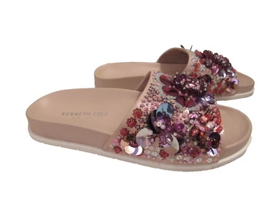 $130 Kenneth Cole New York Women's Tan Xenia Embellished Pool Slides Sz US 8M - Image 1 of 4