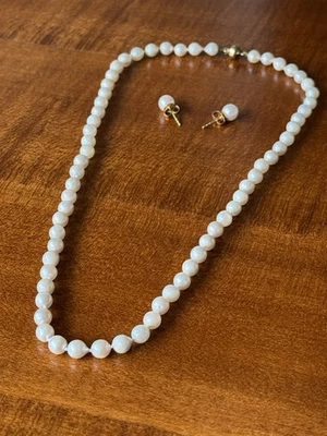 Allerfeinste alte Perlenkette mit Ohrringe in 585 Gold TOP Zustand - Bild 1 von 4