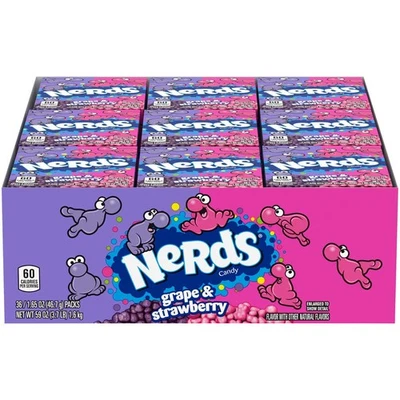 Nerds Doble Cámara Uva Fresa Caramelo Paquete 36 1.65 Onzas Pequeñas Golosinas Crujientes Foto 1 de 4