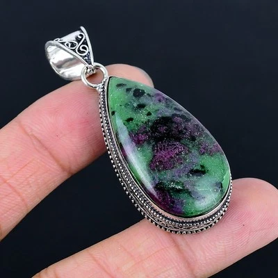 Ruby Zosite 925 Silver Plated Handmade Pendant of 2.29" - Image 1 of 3