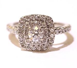 10k white gold Lab Grown diamond engagement ring round DOUBLE halo 2.9g .75ct - Imagen 1 de 8