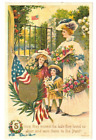 C1917 Memorial Day Pc: Woman & Children Carrying Flag & Flowers ? A/S: Chapman