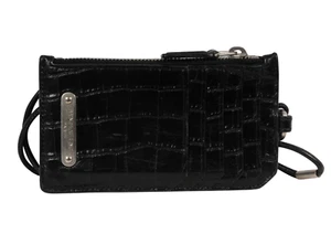 Saint Laurent Men Embossed Crocodile Leather Wallet Card Holder Black Lanyard - Picture 1 of 10