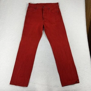Levis Mens 501 Jeans Red 34x34 (33x32) Straight Leg Button Fly Denim 100% Cotton - Picture 1 of 13
