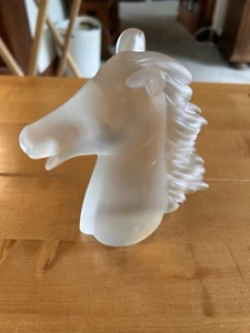 Vintage Frosted Glass Horses Head Paperweight - Picture 1 of 10