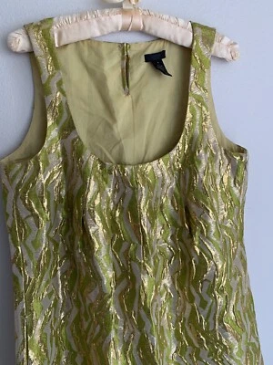 6 J. Vestido Brocado Metálico Colección Crew Línea A Cambio Dorado Chartreuse Retro Foto 1 de 4