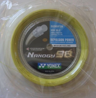 YONEX Nanogy 98 Badminton String 200m Coil NBG98-2 Yellow, Genuine Made in Japan