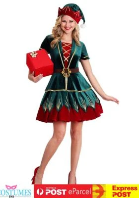 Ladies Santa Elf Workshop Helper Christmas Xmas Fancy Dress Costume Outfit - image 1 of 2