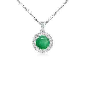 ANGARA Round Emerald Dangle Pendant with Diamond Halo in 14K Gold | 18" Chain